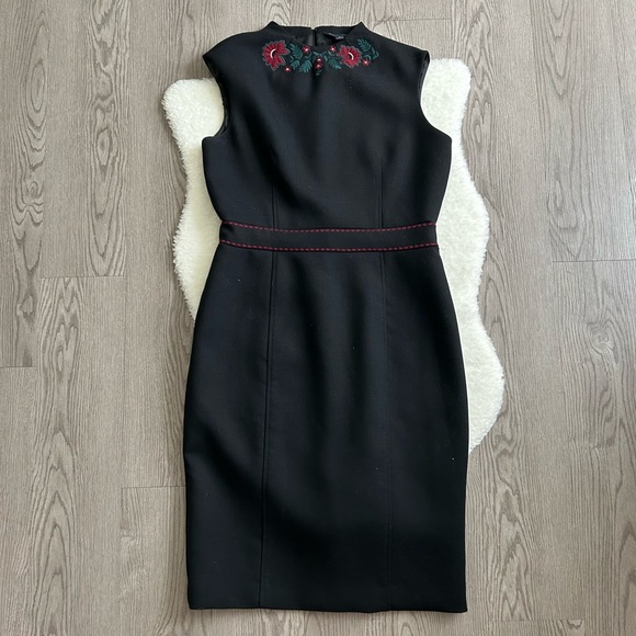Brooks Brothers Dresses & Skirts - Brooks Brothers Floral Embroidered High Neck Sheath Black Midi Dress